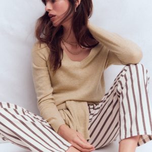 Eva Cashmere V-Neck Sweater-Chinchilla Melange