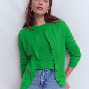 Eva Cashmere Crew Cardigan-Sapling Green