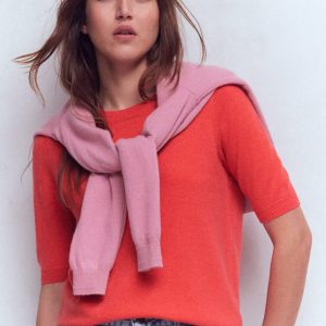 Eva Cashmere T-Shirt-Fiery Orange Melange