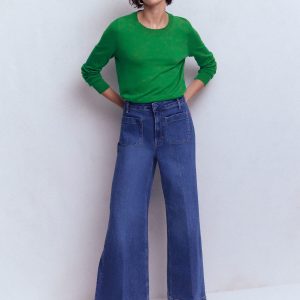 Emilia Cotton Crew Sweater-Rich Emerald