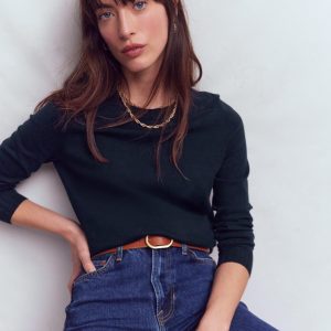 Emilia Cotton Crew Sweater-Navy