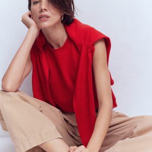 Emilia Cotton Crew Neck Vest-Salsa Red