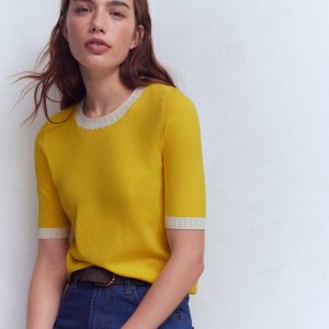 Emilia Cotton Crew T-shirt-Pineapple Yellow, Ivory