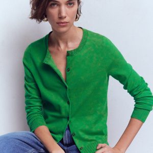 Emilia Cotton Crew Cardigan-Rich Emerald