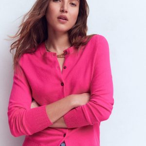 Emilia Cotton Crew Cardigan-Pink Peony