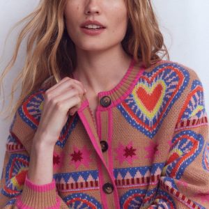 Abi Jacquard Cardigan-Camel Melange, Hearts