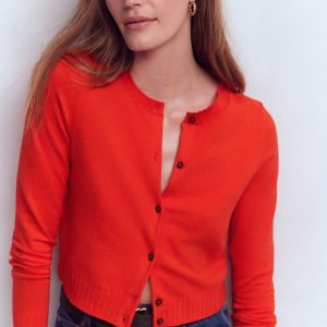 Emilia Cotton Cropped Cardigan-Sunset Orange