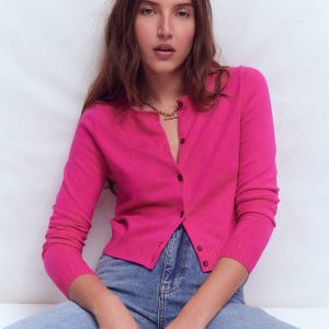 Emilia Cotton Cropped Cardigan-Pink Peony