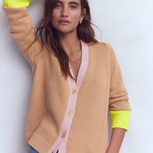 Lucy Relaxed Cotton Cardigan-Camel Melange