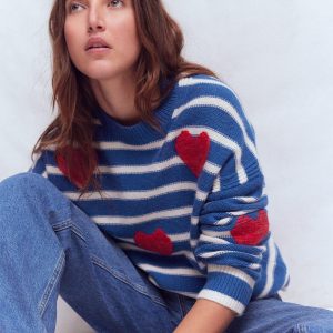 Isa Embroidered Sweater-Delft Blue Hearts