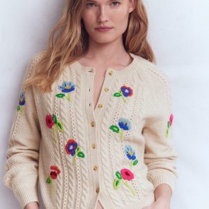 Liv Embroidered Cable Cardigan-Oatmeal Melange