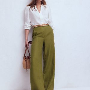 Belgravia Linen Pants-Olive Green