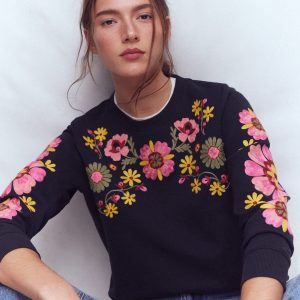 Hannah Embroidered Sweatshirt-Navy Multi Embroidery