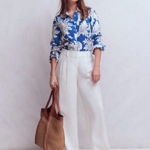 Sienna Linen Shirt-Blue. Botanical Flourish