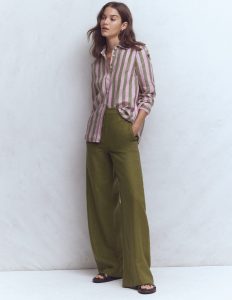 Sienna Linen Shirt-Green and Pink Stripe