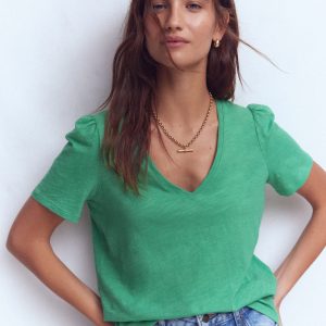 V Neck Slub T-shirt-Aloe Green