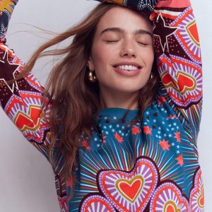 Rosa Printed Sweatshirt-Multi, Starburst Heart