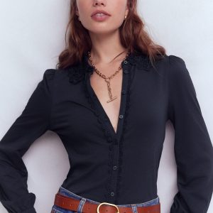 Lace Collar Blouse-Navy