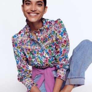 Esme Smocked Detail Frill Top-Multi, Blossoming Garden