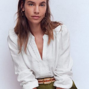 Linen Trim Insert Top-White