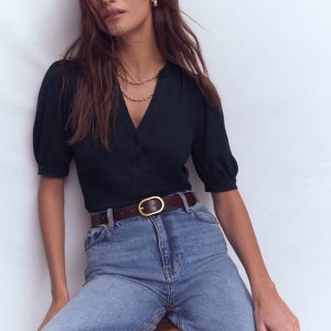 Short Sleeve Open Neck Henley-Navy