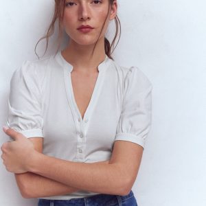 Short Sleeve Open Neck Henley-White