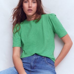 Pleat Sleeve T-shirt-Aloe Green