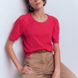 Pleat Sleeve T-shirt-Virtual Pink