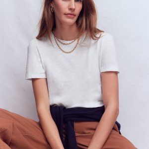 Pleat Sleeve T-shirt-White