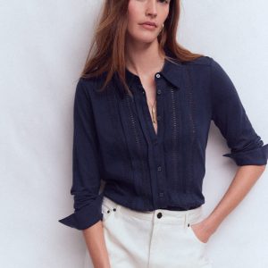 Trim Detail Jersey Shirt-Navy