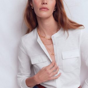 Topstitched Pocket Shirt-White