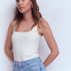 Double Layer Square Neck Vest-White