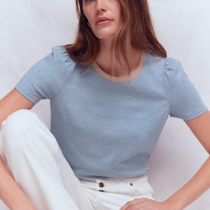 Metallic Trim T-Shirt-French Blue