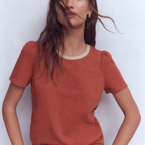 Metallic Trim T-Shirt-Roasted Chestnut Brown