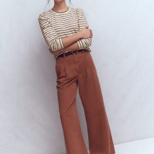 Pleat Sleeve Stripe Top-Ginger and Ivory Stripe