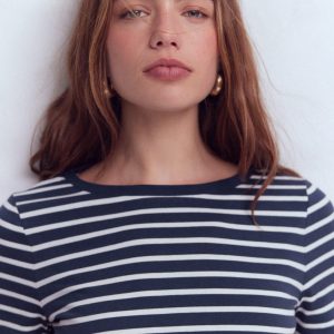 Olivia Short Sleeve Breton-Navy, Ivory