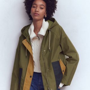 Lightweight Rain Mac-Woodland Green, Colourblock