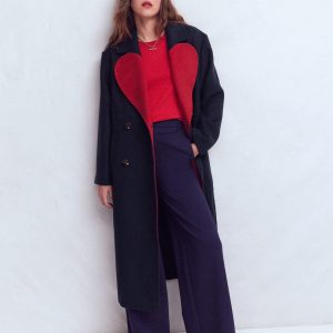 Cocoon Wool Coat-Navy Heart