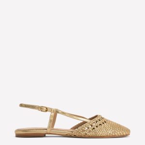 Woven Slingback Flats-Gold