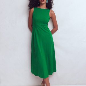 Sleeveless Ponte Midi Dress-Fresh Green