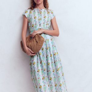 Arabella Linen Blend Dress-Ice Cube Blue. Blossom Trail