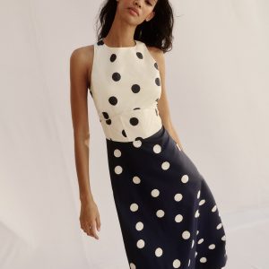 Silvia Boned Bodice Maxi Dress-French Navy Painted Spaced Dot
