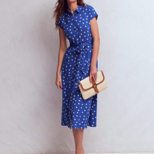 Marcia Jersey Shirt Dress-Bright Blue. Painted Dot