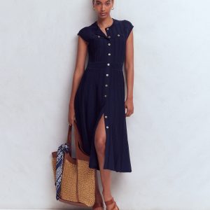 Cap Sleeve Knitted Dress-Navy
