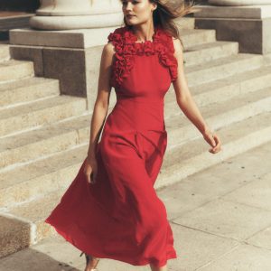 Ruffle Silk Midi Dress-Red