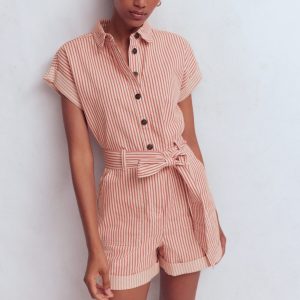 Kay Denim Playsuit-Red Tram Stripe