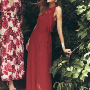 Tie Halter Neck Jumpsuit-Rich Chestnut