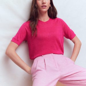 Agnes Linen T-Shirt-Pink Peony
