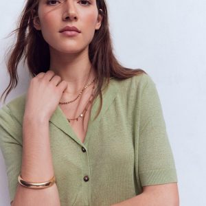 Agnes Collar Linen Cardigan-Green