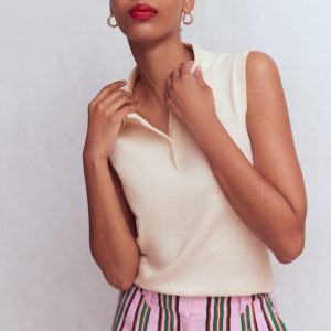 Chloe Henley Knitted Tank-Warm Ivory